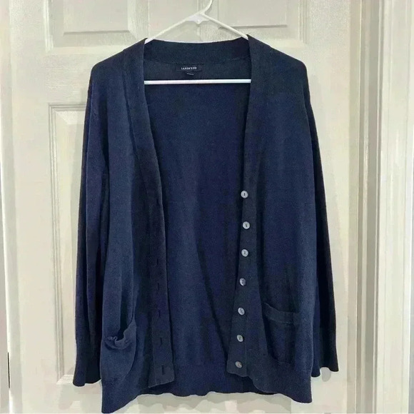 Lands' End Women Cardigan Size MP Blue V Neck Button Up Long Sleeve Pockets - Picture 2 of 9